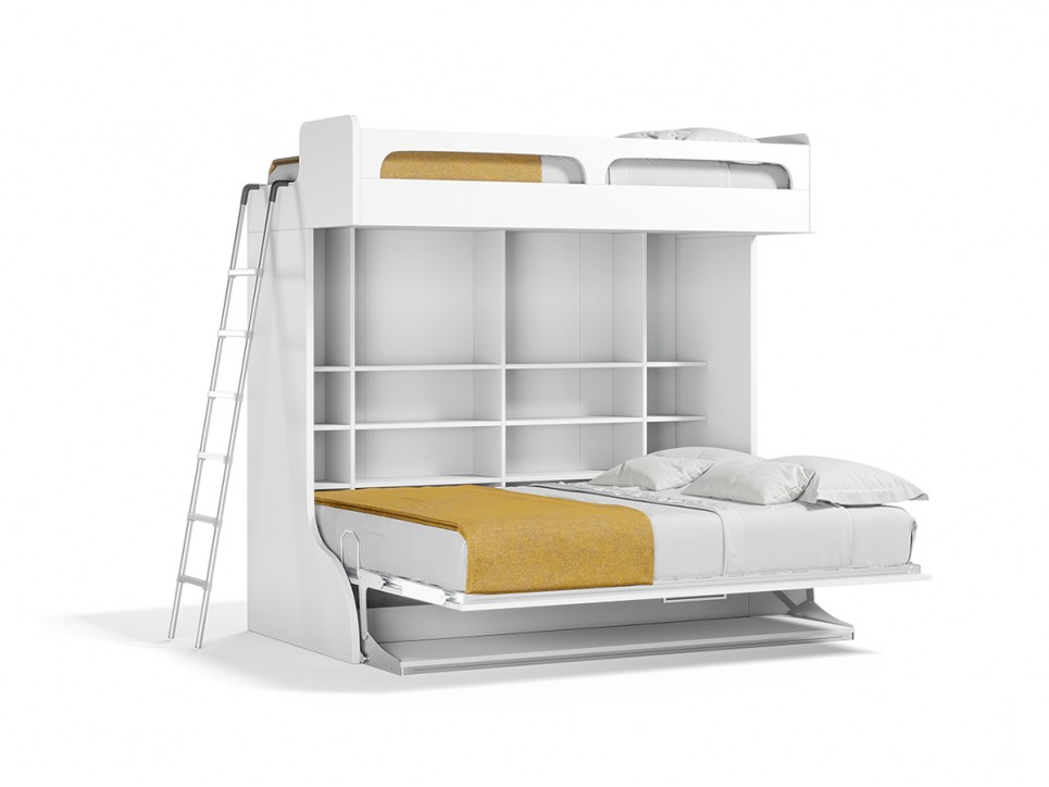 Castello Twin Over Full Wall Bunk Bed with Desk